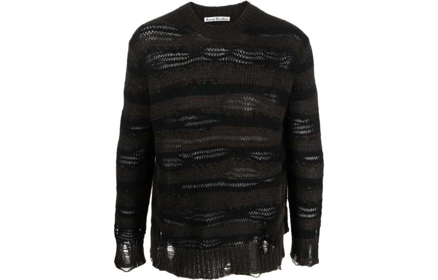 Acne Studios Acne Studios Distressed Stripe Jumper Charcoal Grey