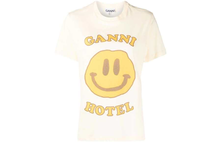 GANNI T Shirts Women's Beige Crew Neck Moderate Straight Fit