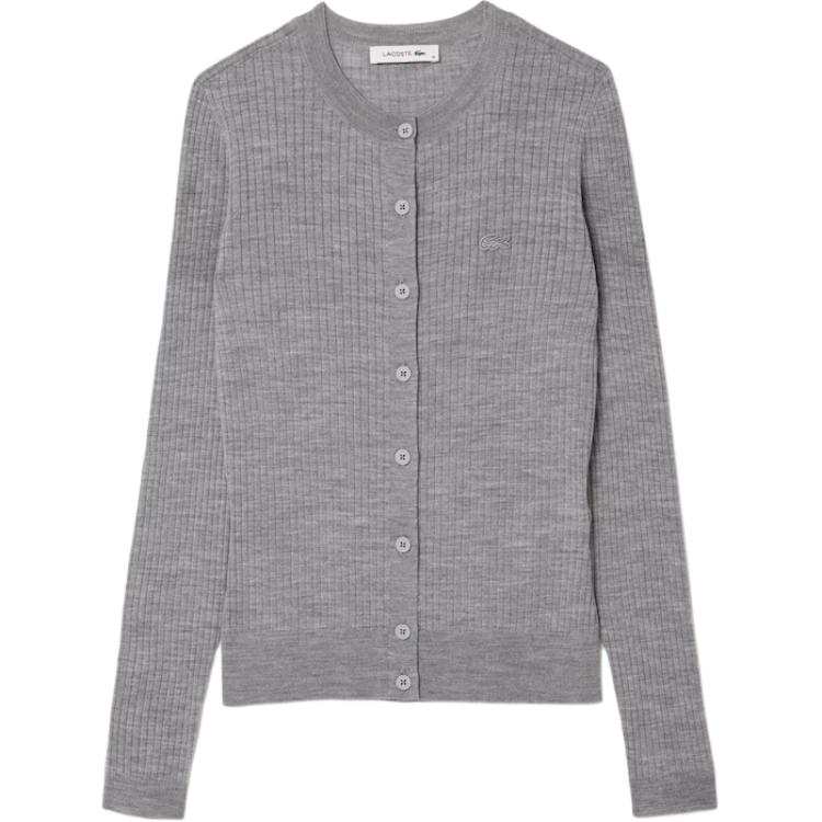 LACOSTE Sweaters Women's Gray Crew Neck Moderate Cardigan