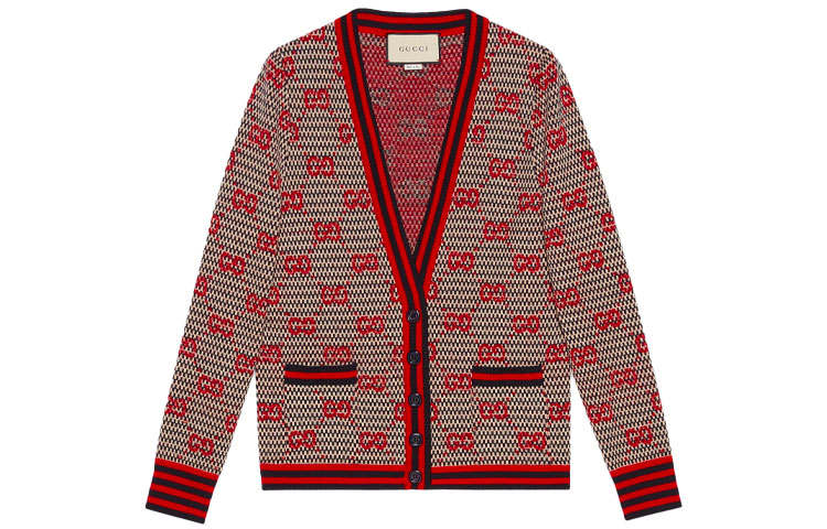 GUCCI Sweaters Women's White Blue Red Multicolor V Neck Moderate