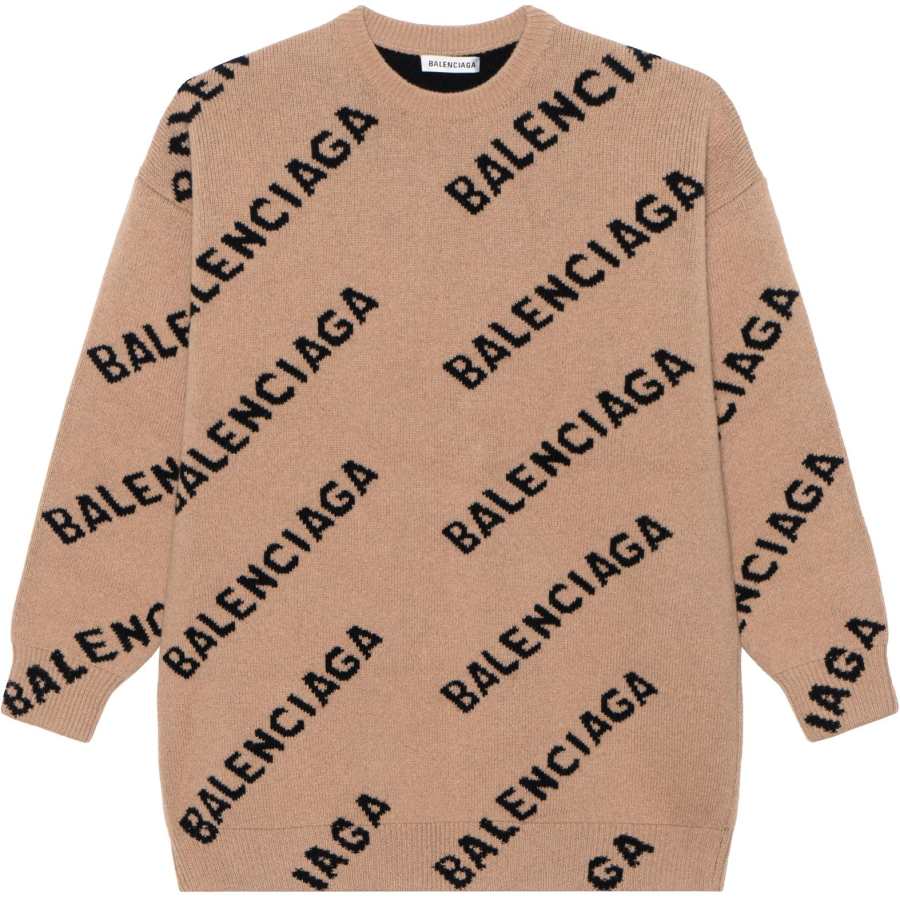 Balenciaga All Over Logo Crewneck 'Beige/Black'