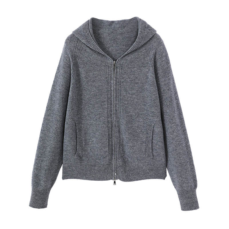 XIANGYING Knitwear Women's Gray Hooded Moderate Cardigan