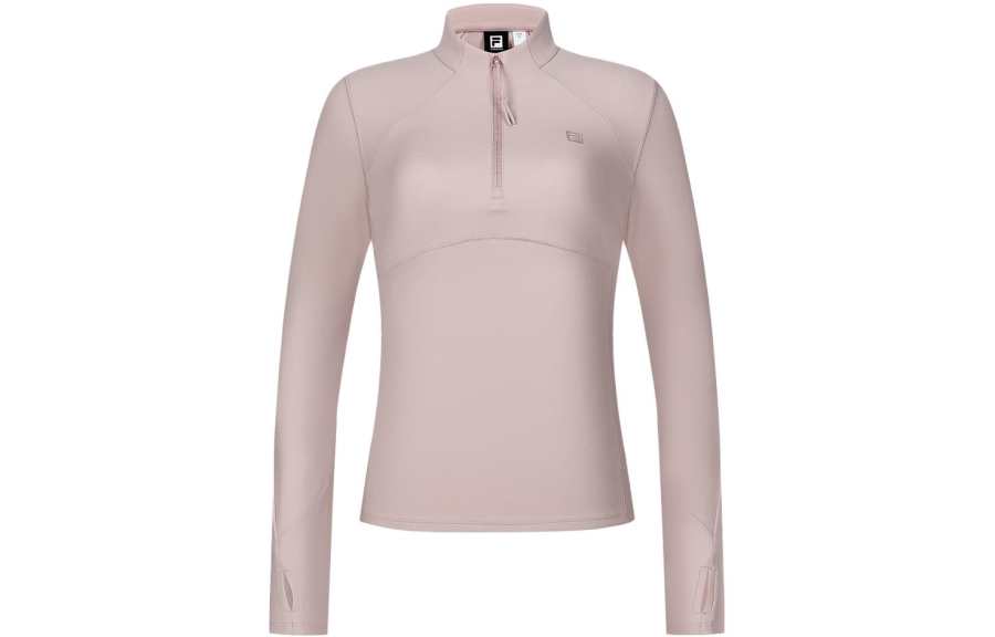 FILA Fitness Solid Color Stand Collar Fitness Slim Fit Fleece Lined Dopamine Dressing Long Sleeved T Shirt Women's