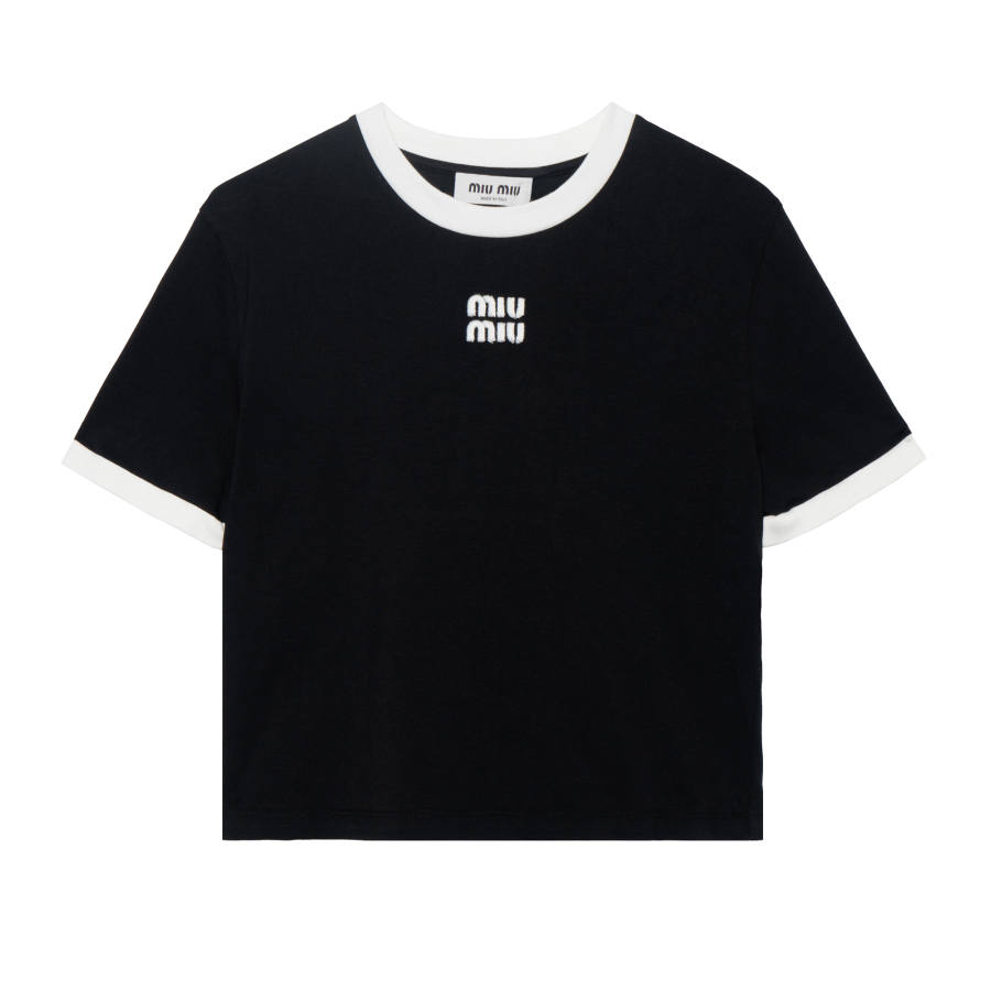 MIU MIU SS22 Letter Logo Print Crew Neck Short Sleeved T Shirt Women's Black