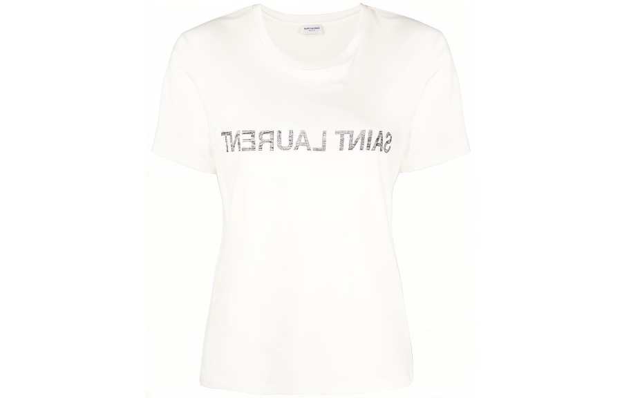 SAINT LAURENT Reverse Logo T Shirt Natural
