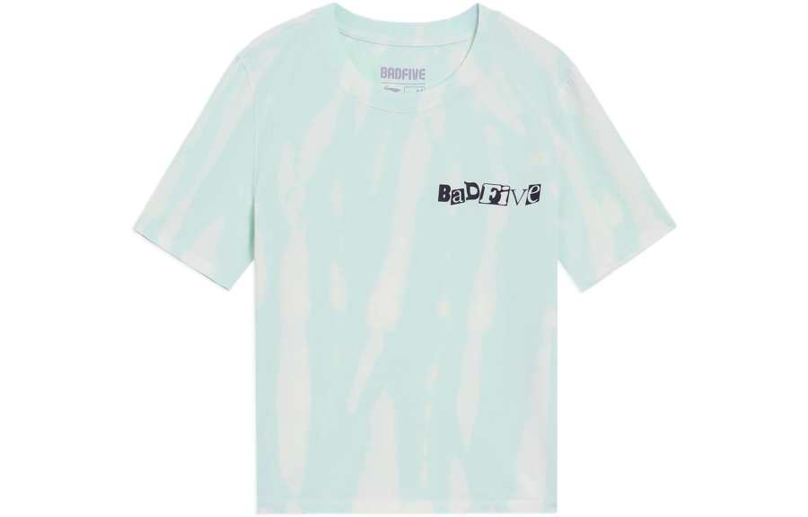 Li-Ning Li Ning T Shirts Women's Green Tie Dye Crew Neck Moderate Straight Fit