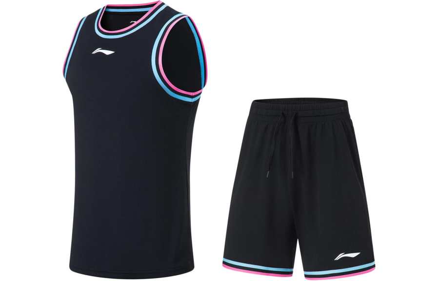 Li-Ning Li Ning Professional Basketball Collection Basketball Suit Men's Black Pink Blue Webbing