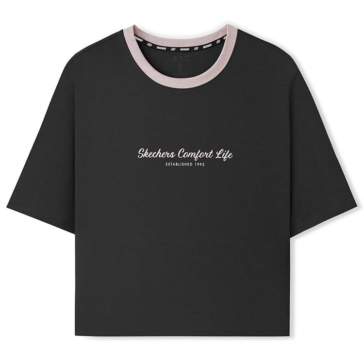 Skechers Drop Shoulder Sleeve T Shirt Women's Carbon Black