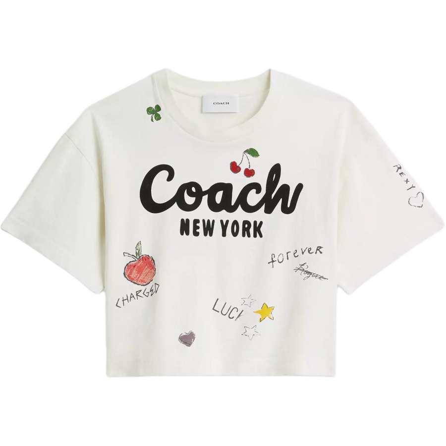 COACH Crop Tops Women's White Crew Neck Moderate