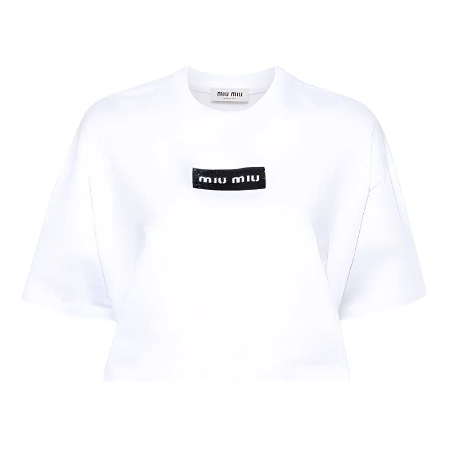 MIU MIU Logo-Detailed Cropped T-Shirt