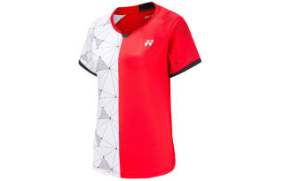 YONEX T Shirts Women's 114 White Red Crew Neck Moderate Straight Fit