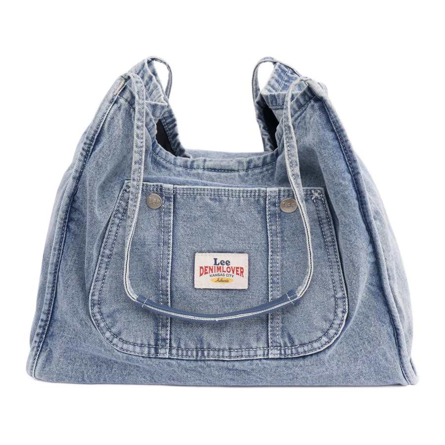 Lee Denim Tote Bag, Shoulder Bag Regular Women's Light Blue/Dark Blue/Gray