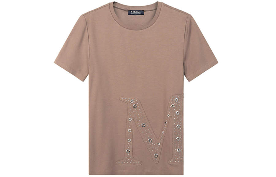 'S MAX MARA T Shirts Women's Light Coffee Crew Neck Moderate Straight Fit