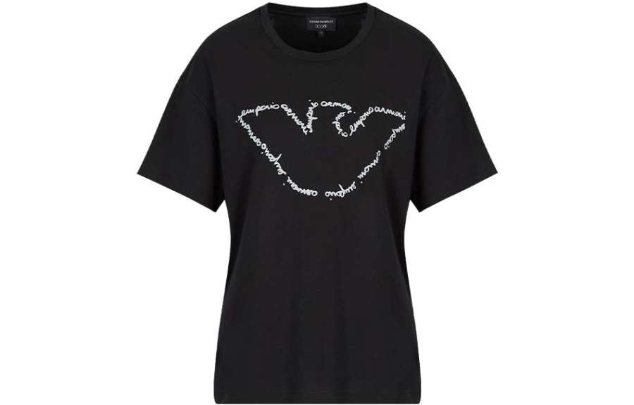 EMPORIO ARMANI T Shirts Women's Black Crew Neck Moderate Straight Fit