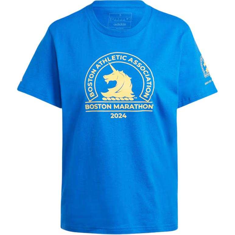 Adidas Adidas Boston Marathon T Shirts Women's Blue Crew Neck Moderate Straight Fit
