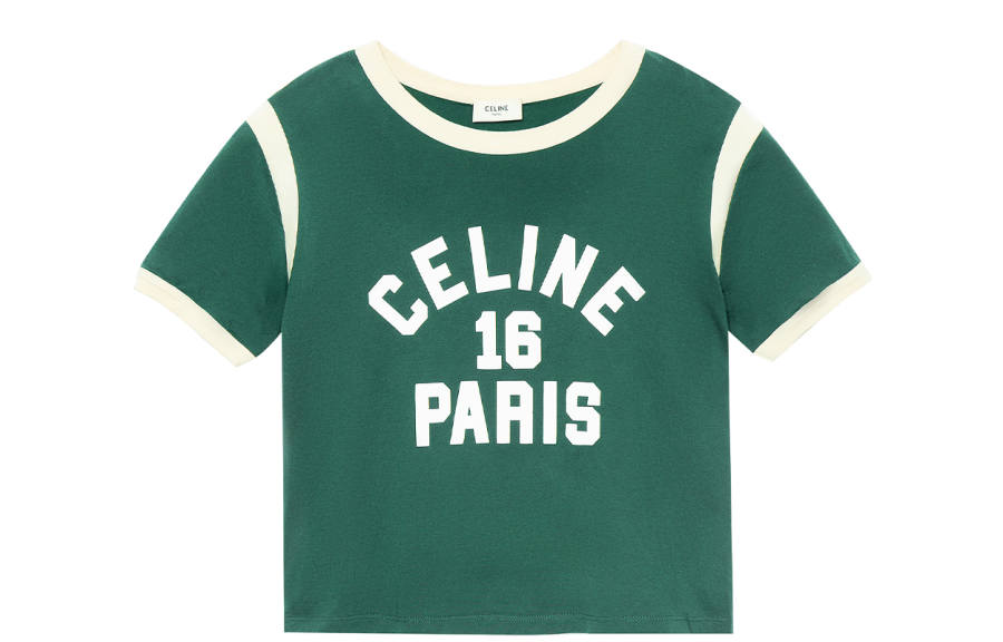 CELINE T Shirts Women's Green Crew Neck Moderate Straight Fit