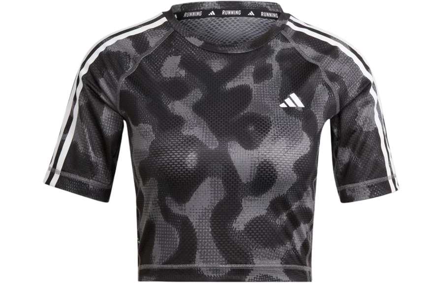 Adidas Adidas Own The Run 3 Stripes Allover Print T Shirt T Shirt Women's Black