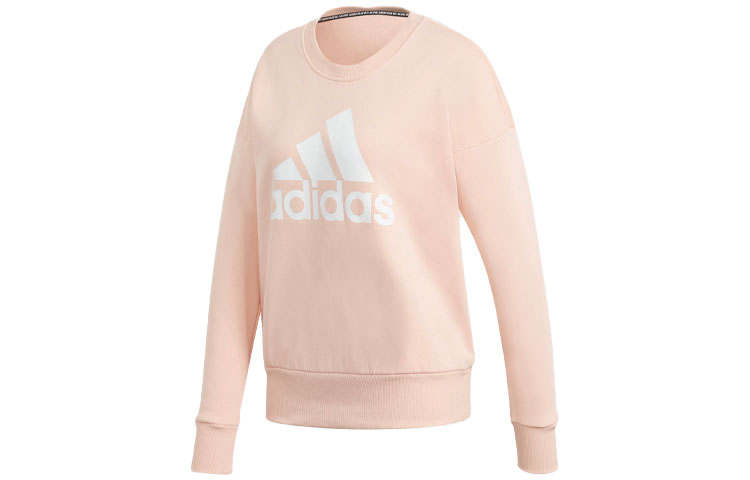 Adidas Adidas Front Logo Casual Sports Pullover Thickened And Fleece Lined Sweatshirt Women's Hazy Coral Powder