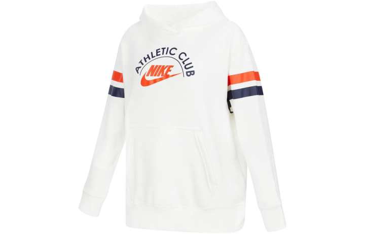 Nike Nike Sportswear Letter Logo Print Brushed Fleece Lined Hooded Pullover Sweatshirt Winter Women's White