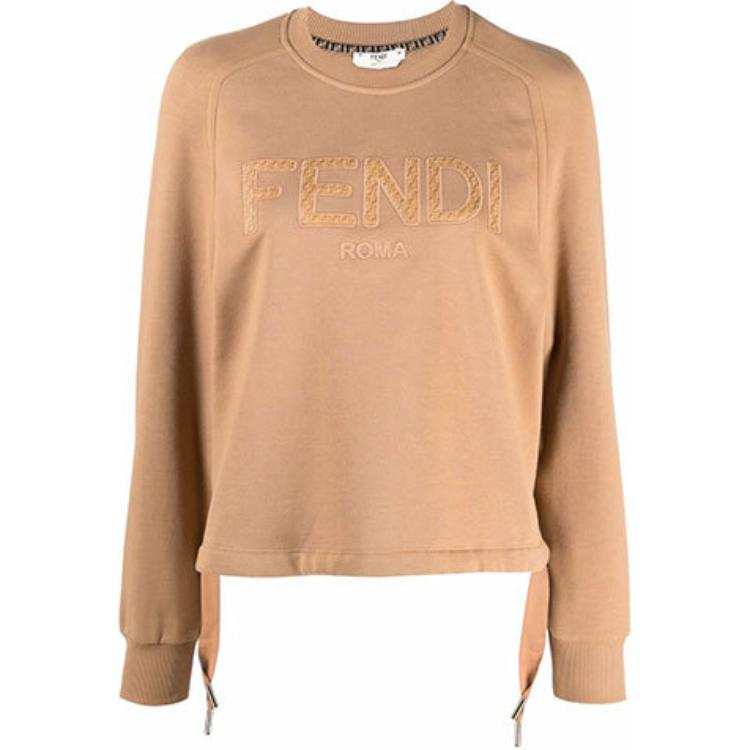 FENDI Sweatshirts Women's Brown Crew Neck Moderate Regular