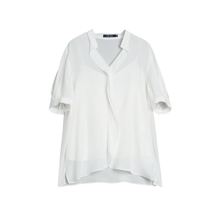ELLE Shirts Women's Ecru V Neck Moderate Shirt