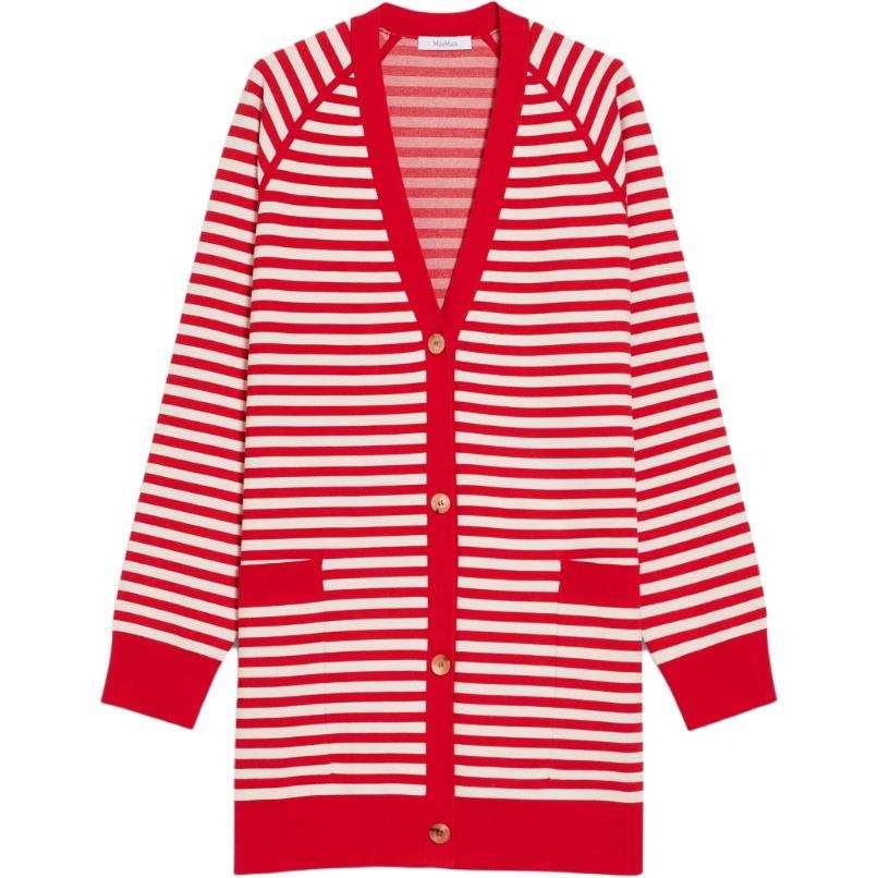 MaxMara Tenore Collection Jacquard Viscose Cardigan Knitwear Women's Red