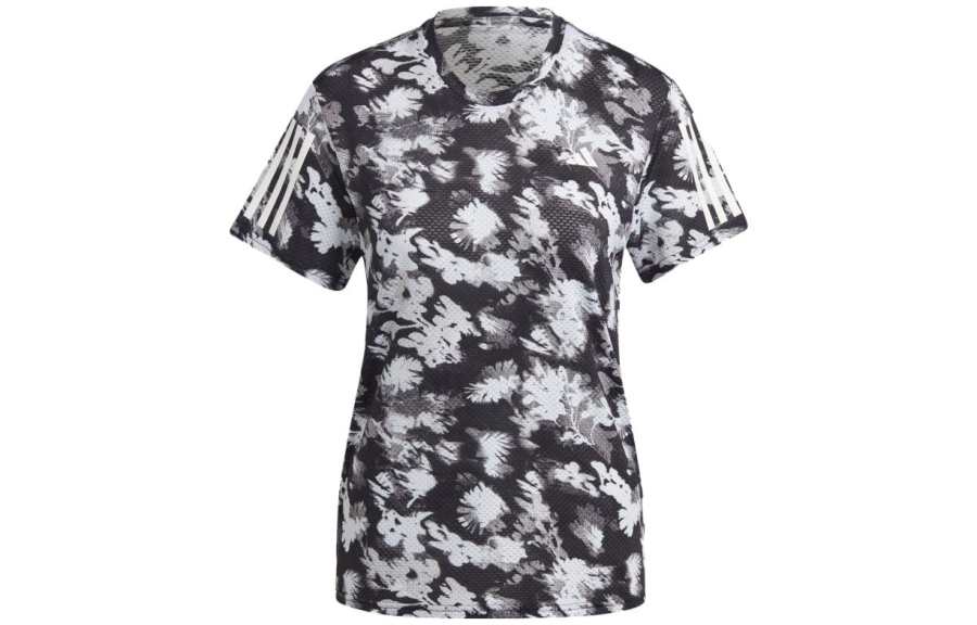 Adidas Adidas T Shirts Women's Black Gray Crew Neck Moderate Straight Fit