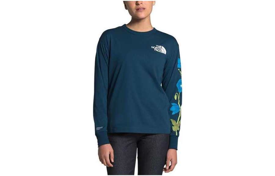 THE NORTH FACE T Shirts Women's Blue Wing Cyan Crew Neck Moderate Straight Fit