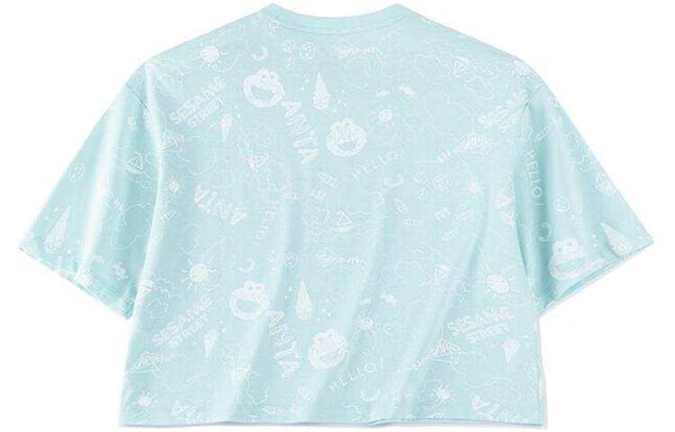 ANTA X SESAME STREET/ T Shirts Women's Light Phoenix Blue Crew Neck Moderate Straight Fit