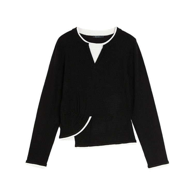 ELLE ELLE Sweaters Women's Black Double Collar Moderate Mock Two Piece