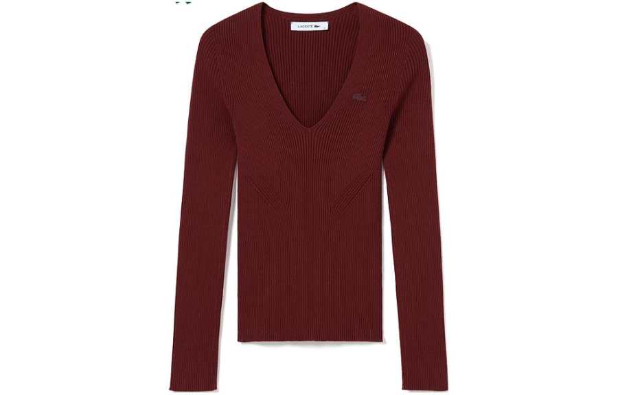 LACOSTE Sweaters Women's Burgundy Red V Neck Moderate Other