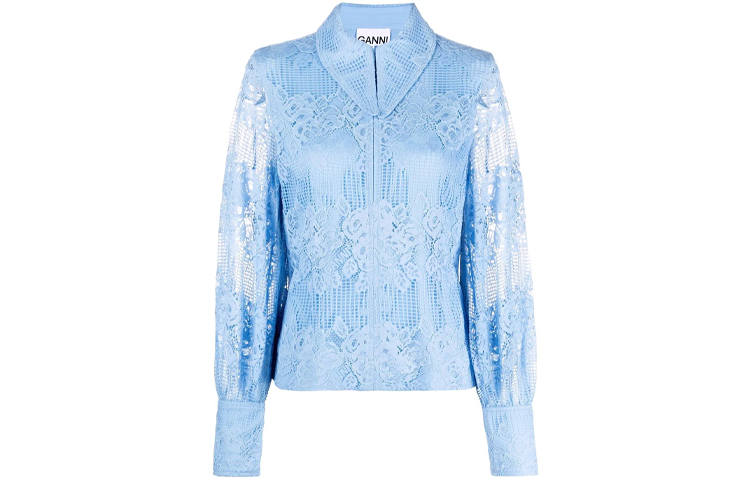 GANNI Shirts Women's Blue Stand Collar