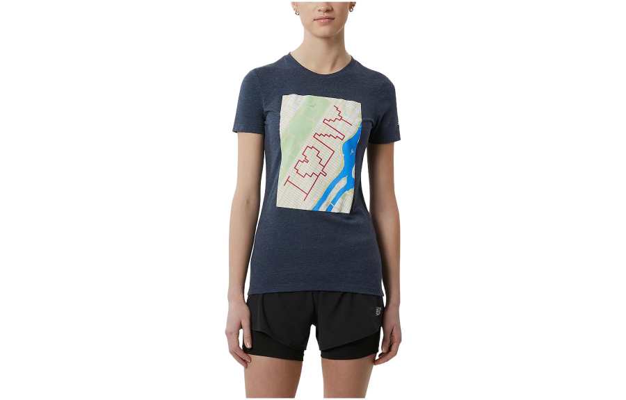 New Balance New Balance T Shirts Women's Navy Blue Crew Neck Moderate Straight Fit