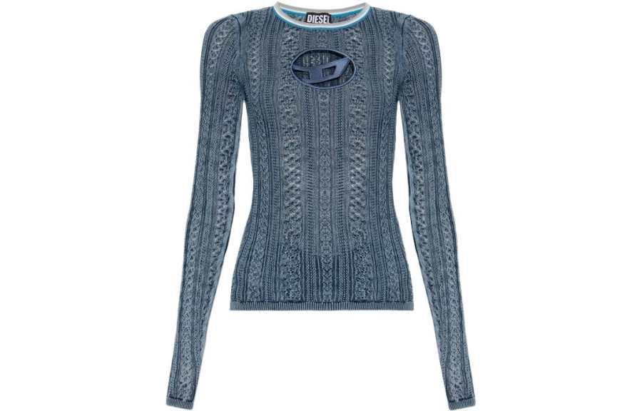 DIESEL OVAL D T Shirts Women's Blue Crew Neck Moderate Straight Fit