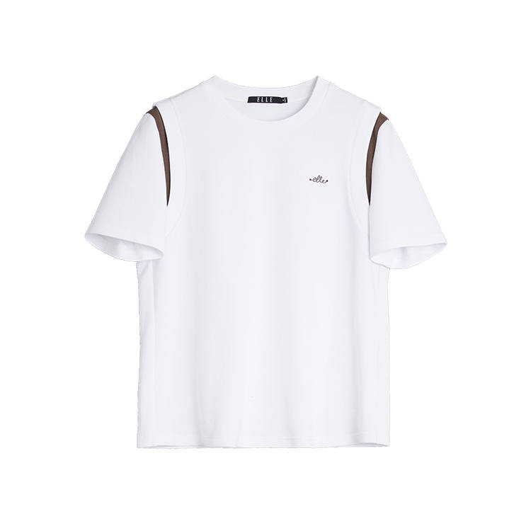 ELLE T Shirts Women's White Crew Neck Moderate Other