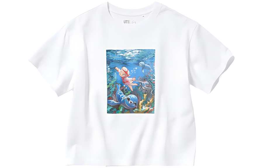 UNIQLO X POP MART POP MART T Shirts Women's White Crew Neck Moderate Straight Fit