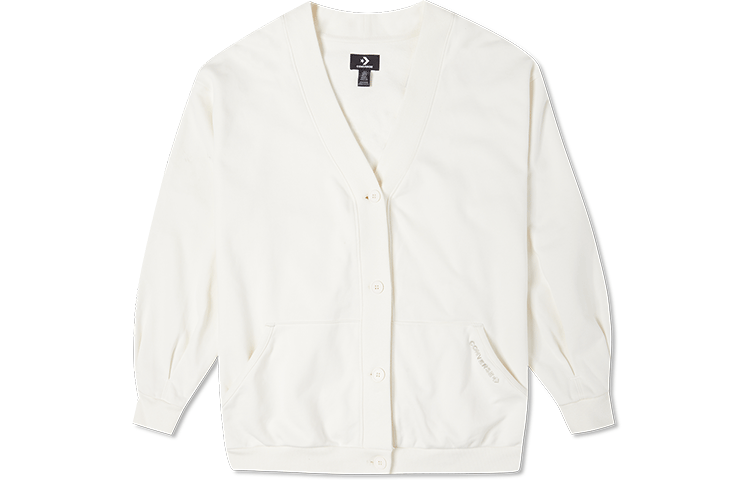 Converse Knitwear Women's Milk White V Neck Moderate Cardigan