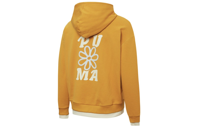 PUMA Sweatshirts Women's Orange Yellow Hooded Moderate Mock Two Piece