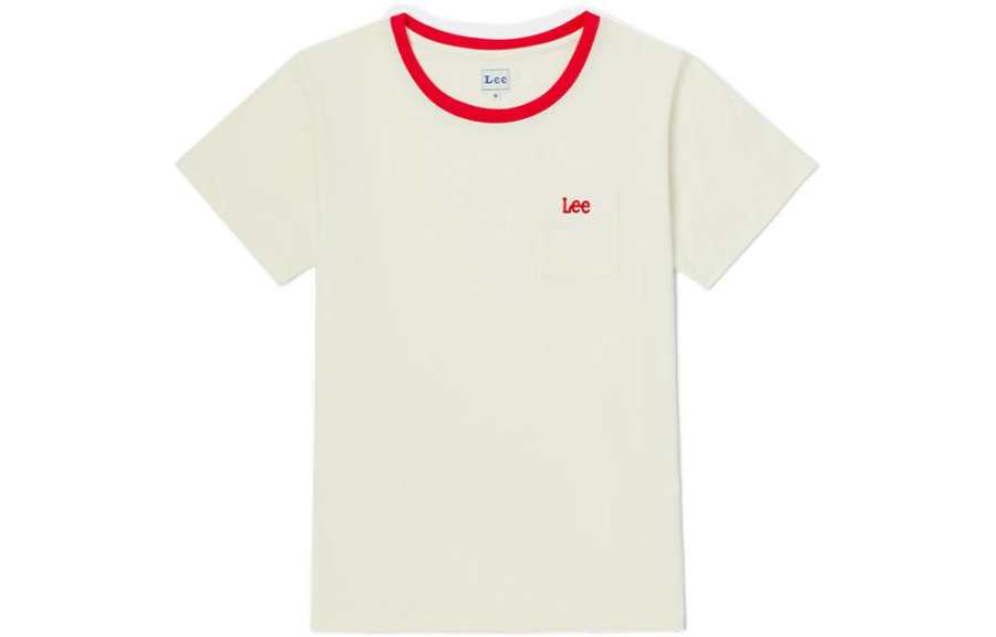 Lee T Shirts Women's Ecru Crew Neck Moderate Straight Fit