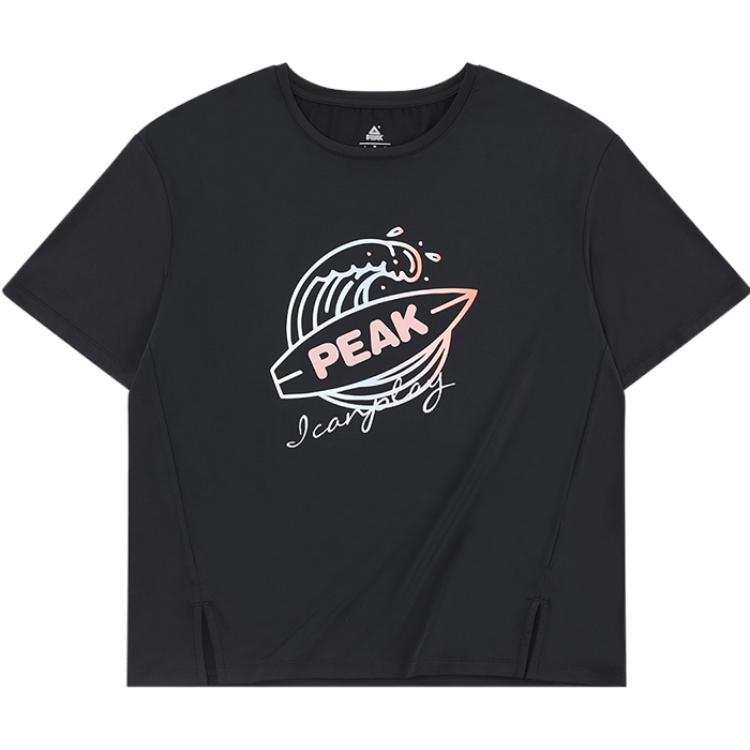 PEAK T Shirts Women's Black Crew Neck Thin Straight Fit