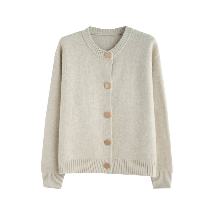 Tonlion Sweaters Women's Ecru Crew Neck Moderate Cardigan