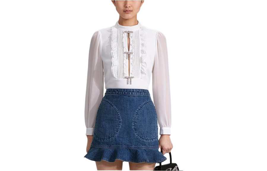 Self-portrait Self portrait Regular Sleeve Shirt Women's Ivory White