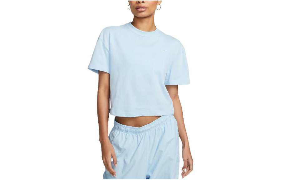 Nike Nike T Shirts Women's Light Cyan Crew Neck Moderate Straight Fit