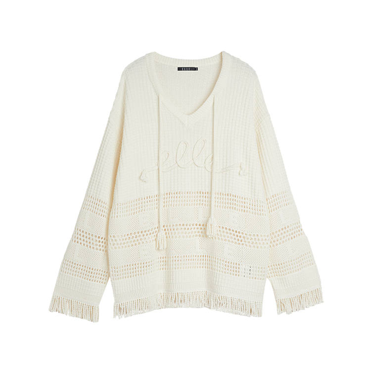 ELLE Knitwear Women's Ecru V Neck Moderate Other