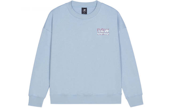 New Balance New Balance Letter Print Sports Fleece Lined Crew Neck Pullover Sweatshirt Women's Blue