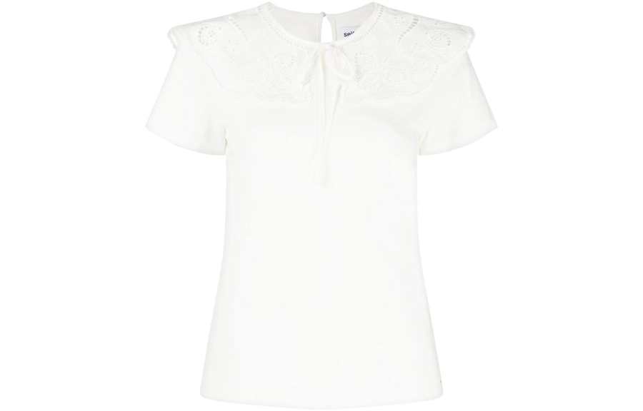 Self-portrait Self Portrait T Shirts Women's White Peter Pan Collar Moderate Straight Fit