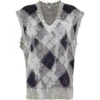 R13 Oversized Sweater Argyle Check Vest