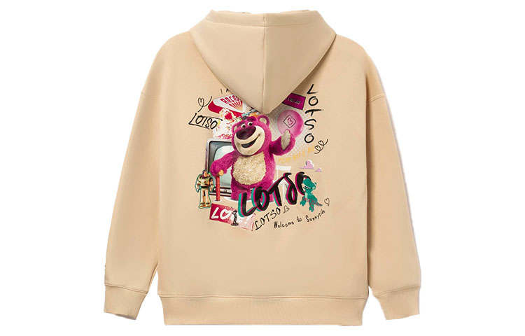 Li-Ning Li Ning ×Disney/Disney Collaboration, Pixar Lotso Collection, Cartoon Pattern Fleece Lined Pullover Hooded Sweatshirt