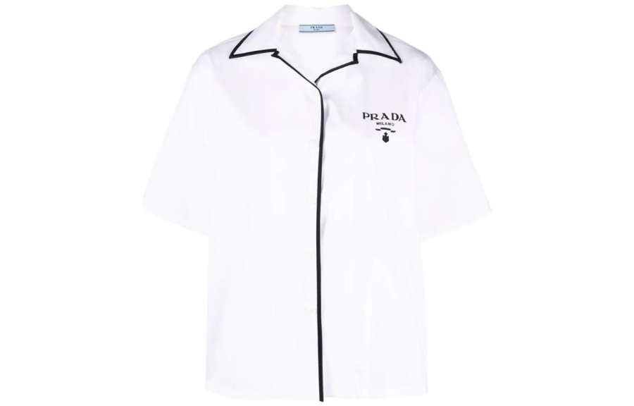 PRADA PRADA Shirts Women's White Lapel Moderate Shirt