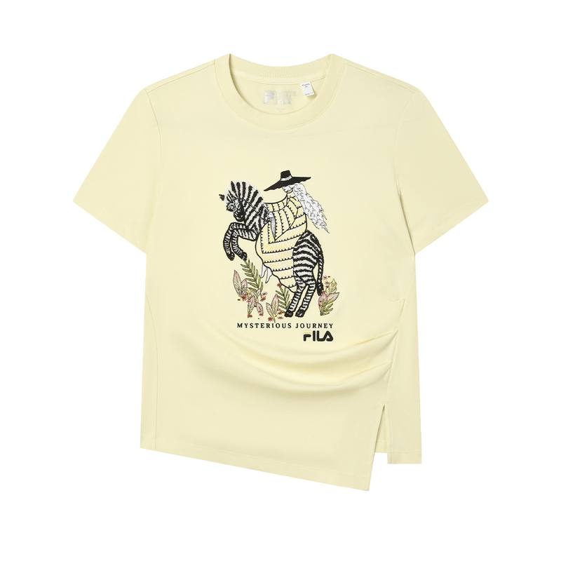 FILA T Shirts Women's Light Gold Crew Neck Moderate